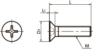 SPE-FPlastic Screw - Cross Recessed Flat Head Machine Screws - PEEK寸法図