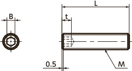 SPE-TPlastic Screw - Hex Socket Set Screws - PEEK寸法図