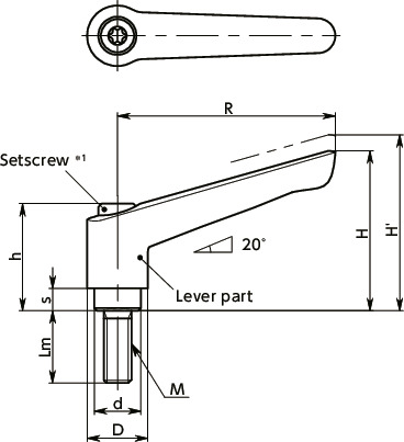 LEMPlastic Clamp Levers, Male Screw寸法図