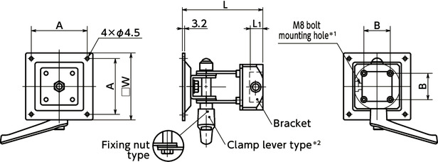 DFS-AADisplay Mounting Systems - Single Axis Type - Clamp Lever Retention寸法図