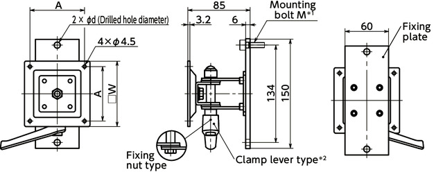 DFS-AFDisplay Mounting Systems - Single Axis Type - Clamp Lever Retention寸法図