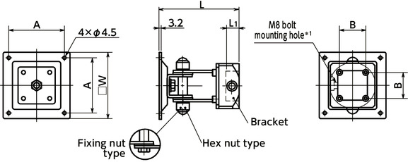 DFSN-AADisplay Mounting Systems - Single Axis Type - Hex Nut Retention寸法図