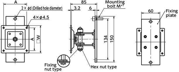 DFSN-AFDisplay Mounting Systems - Single Axis Type - Hex Nut Retention寸法図