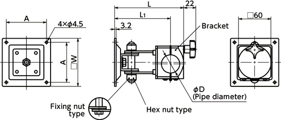 DFSN-PBDisplay Mounting Systems - Single Axis Type - Hex Nut Retention寸法図