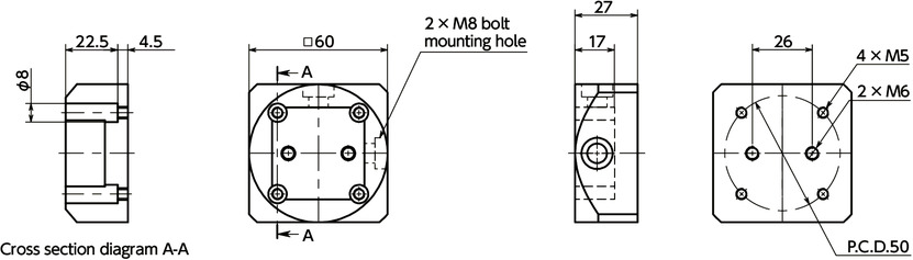 DAAFor Aluminum Frame End Surface Mounting Bracket寸法図