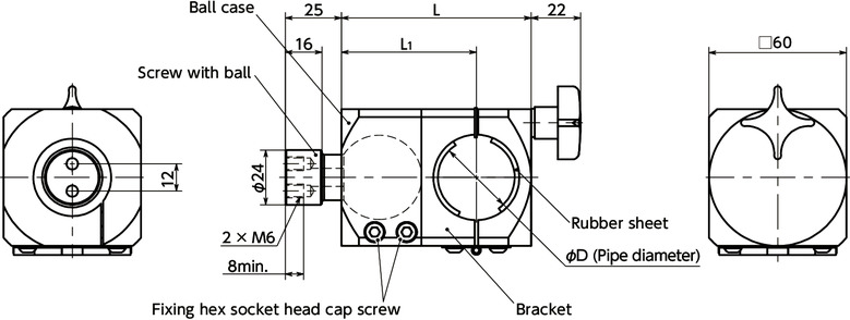 DFKWF-PBBall Joint (Female Screw 2-Hole) - Round Pipe Mounting寸法図