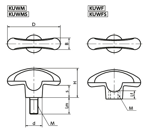 KUWFPlastic Wing Knob寸法図