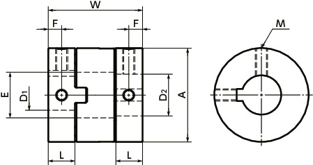 MOR-KFlexible Coupling - Oldham - type - Set Screw + Key type寸法図