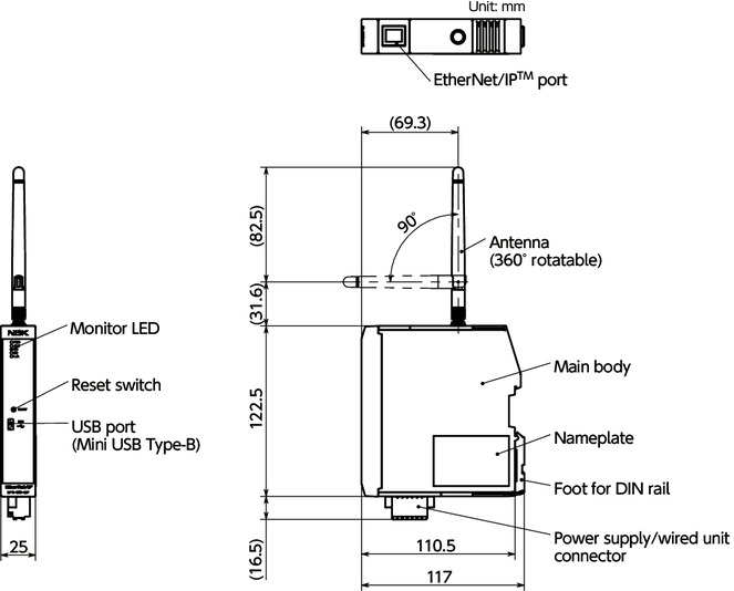 EPC-210-EIPTransceivers - EtherNet/IP<sup>TM</sup> Compliant寸法図