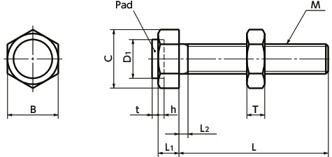SUBStopper Bolt with Urethane Pad寸法図