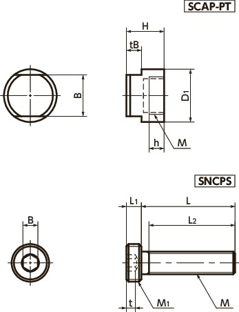 SCAP-PTCover Caps - PTFE 寸法図