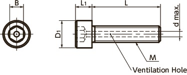 SVSLHex Socket Head Cap Screws with Ventilation Hole - SUS316L寸法図