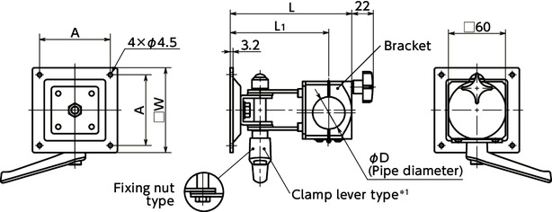 DFS-PBDisplay Mounting Systems - Single Axis Type - Clamp Lever Retention寸法図