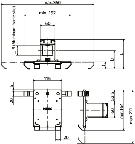 DTAC-ABTablet PC Holders - Quick Positioning Type - For Aluminum Frames寸法図