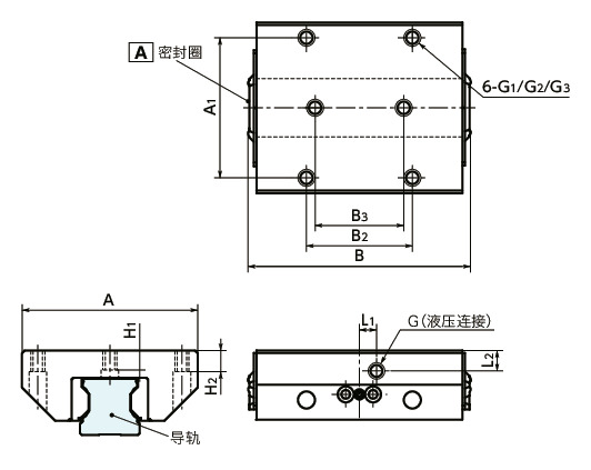 KBH导轨库浪霸 - 液压型 - 常开型 - 带制动机构寸法図