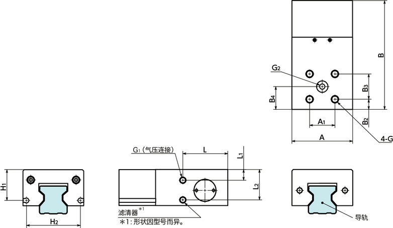 LBPS导轨库浪霸 - 气压型 - 常闭型 - 带制动机构 - 细长型寸法図