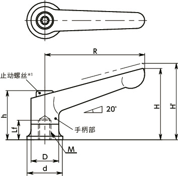 LDBF强力夹紧手柄(内螺纹)寸法図