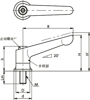 LDBM强力夹紧手柄(外螺纹)寸法図