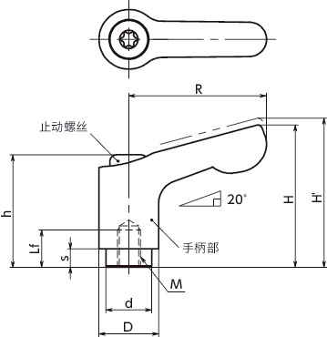 LDCF微型夹紧手柄(内螺纹)寸法図