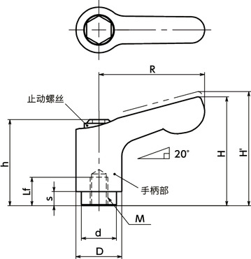 LDCFS-AS-HP微型夹紧手柄(内螺纹) - 全不锈钢制寸法図