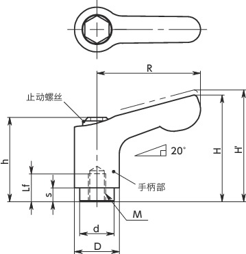 LDCFS-AS微型夹紧手柄(内螺纹) - 全不锈钢制寸法図