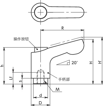 LDCFS-C微型夹紧手柄（内螺纹） - 带操作按钮寸法図