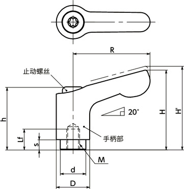 LDCFS-NI-HP微型夹紧手柄(内螺纹) - 全不锈钢制寸法図