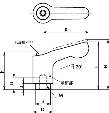 LDCFS-NI微型夹紧手柄（内螺纹） - 全不锈钢制寸法図