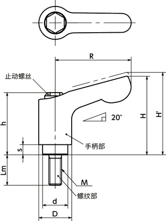 LDCMS-AS-HP微型夹紧手柄(外螺纹) - 全不锈钢制寸法図