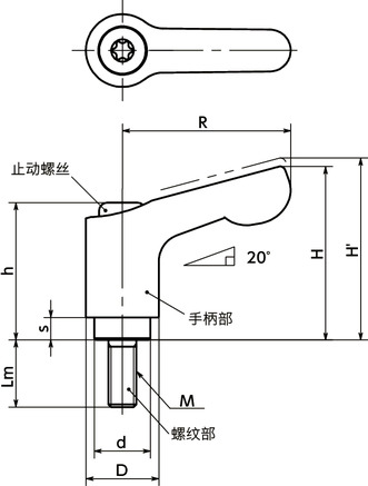 LDCMS-NI-HP微型夹紧手柄(外螺纹) - 全不锈钢制寸法図