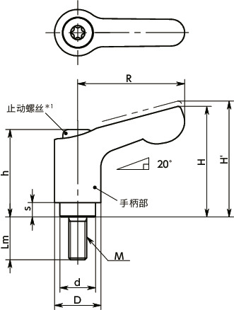 LDCMS-NI微型夹紧手柄(外螺纹) - 全不锈钢制寸法図