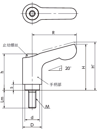 LDCMS微型夹紧手柄(外螺纹)寸法図