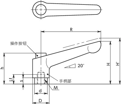 LDF-C夹紧手柄(内螺纹)-带操作按钮寸法図