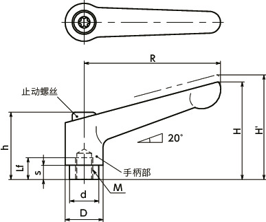 LDFS-NI-HP夹紧手柄（内螺纹） - 全不锈钢制寸法図