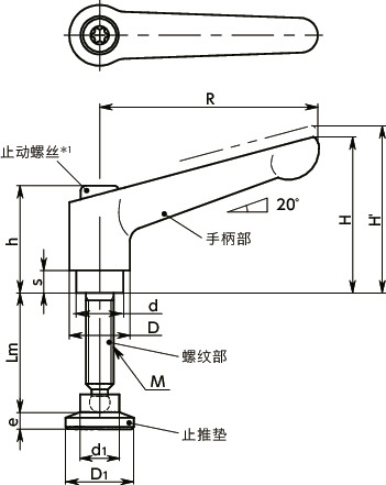 LDM-SGB-SBP夹紧手柄（带止推垫）寸法図