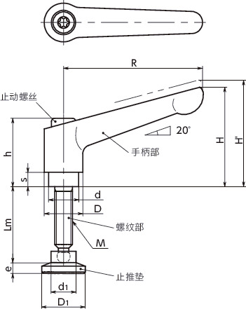 LDM-SGB-SBP夹紧手柄(带止推垫)寸法図