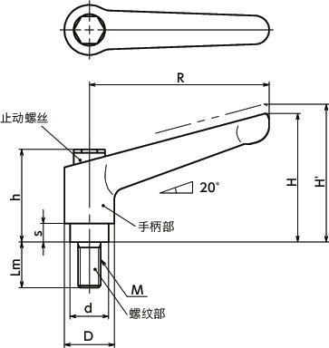 LDMS-AS夹紧手柄（外螺纹） - 全不锈钢制寸法図