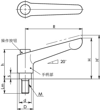 LDMS-C夹紧手柄(外螺纹)-带操作按钮寸法図