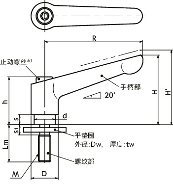 LDMS-LW-CR夹紧手柄-平垫圈装入型寸法図
