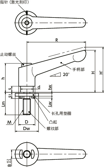 LDMS-LWP-CR夹紧手柄-长孔用垫圈装入型寸法図