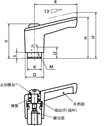 LECFS微型塑料夹紧手柄(内螺纹)寸法図