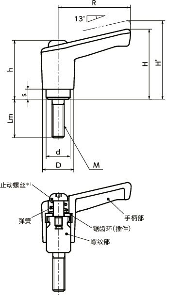 LECMS微型塑料夹紧手柄（外螺纹）寸法図