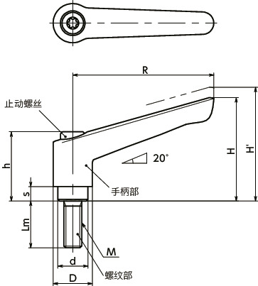 LEMS塑料夹紧手柄（外螺纹）寸法図