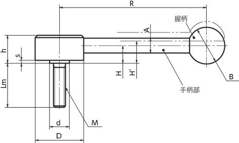 LFM扁平张紧手柄(外螺纹)寸法図