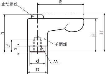 LHCF微型夹紧手柄(内螺纹) - 扁平型寸法図