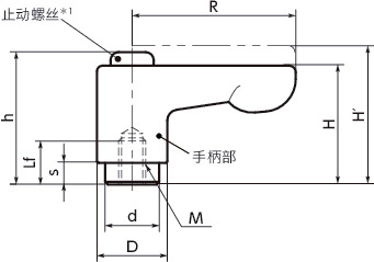 LHCFS-CR微型夹紧手柄(内螺纹) - 扁平型寸法図