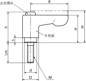 LHCM微型夹紧手柄(外螺纹) - 扁平型寸法図