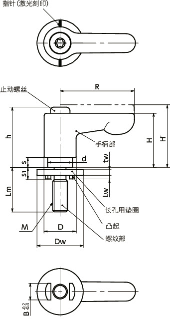 LHCMS-LWP微型夹紧手柄 - 长孔用垫圈装入型 - 扁平型寸法図