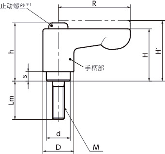 LHCMS微型夹紧手柄（外螺纹） - 扁平型寸法図