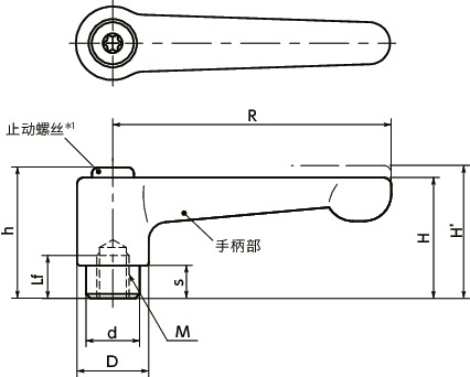 LHF夹紧手柄(内螺纹)-扁平型寸法図